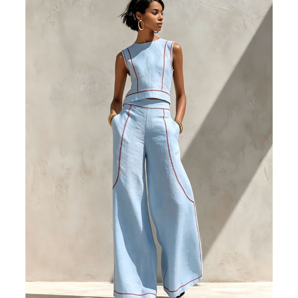 Summer Zara - Modisches gestreiftes, farblich abgestimmtes Damen-Westen-Hosen-Set, 2-teilig,